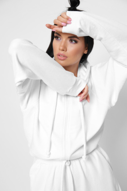 Жіночий спортивний костюм з худі на блискавці та джогерами 38128, Колір: Білий, Розмір: XS, зображення 9