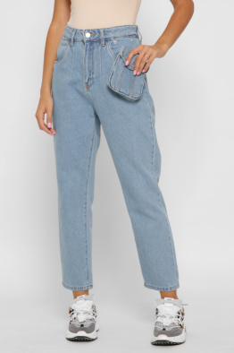 Голубые джинсы мом с сумкой 37990, Цвет: Голубой, Размер: 30