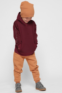 Дитячий худі з написами на рукаві колір марсала 38378, Колір: Бургунді, Розмір: 86, зображення 4