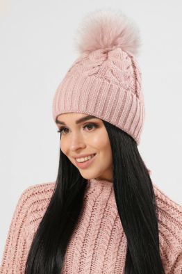 Жіноча шапка з помпоном колір пудра 38337, Колір: Пудровий, Розмір: ONE SIZE, зображення 2