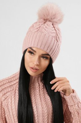 Жіноча шапка з помпоном колір пудра 38337, Колір: Пудровий, Розмір: ONE SIZE, зображення 3