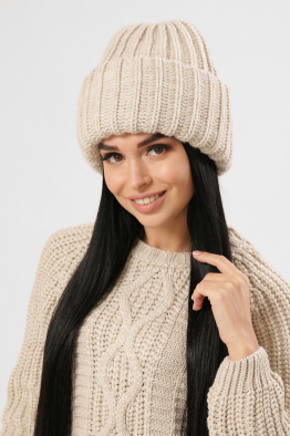 Об'ємна зимова бежева шапка 38348, Колір: Світлий бежевий, Розмір: ONE SIZE