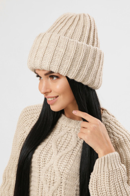 Об'ємна зимова бежева шапка 38348, Колір: Світлий бежевий, Розмір: ONE SIZE, зображення 2