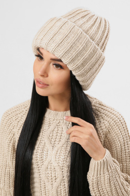 Об'ємна зимова бежева шапка 38348, Колір: Світлий бежевий, Розмір: ONE SIZE, зображення 3