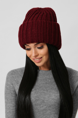Об'ємна зимова бордова шапка 38351, Колір: Бордовий, Розмір: ONE SIZE