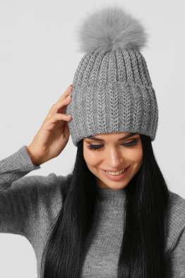 Зимняя шапка на флисе с помпоном цвет серый 38356, Цвет: Т. серый, Размер: ONE SIZE