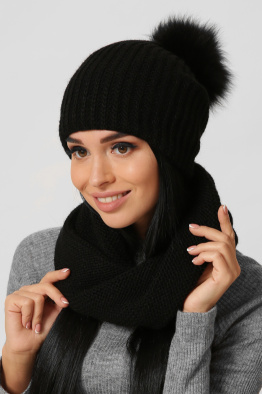 Вязаный женский снуд цвет черный 38358, Цвет: Черный, Размер: ONE SIZE