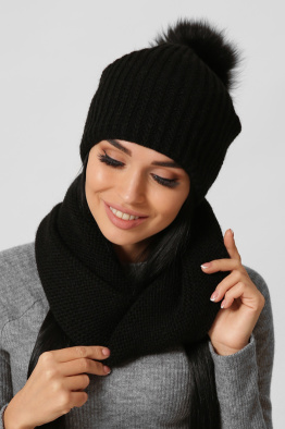 Жіночий в'язаний снуд колір чорний 38358, Колір: Чорний, Розмір: ONE SIZE, зображення 2