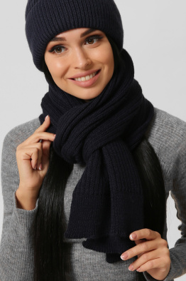 Вязаный женский синий шарф 38362, Цвет: Темно-синий, Размер: ONE SIZE