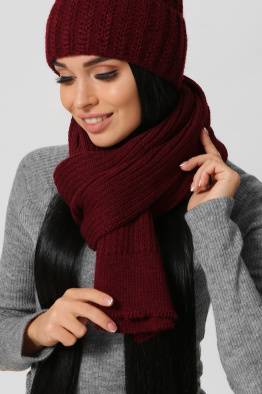 Вязаный женский бордовый шарф 38364, Цвет: Бордовый, Размер: ONE SIZE