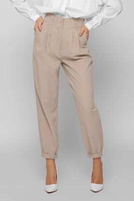 Жіночі бежеві брюки з оксамитовим ефектом 37408, Колір: Бежевий, Розмір: XS, зображення 2