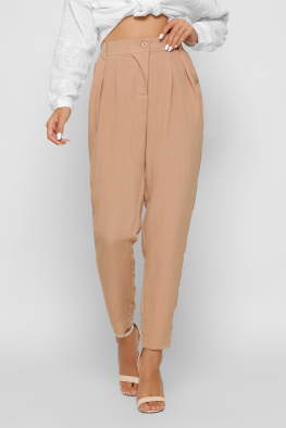 Женские льняные брюки цвет песок 37411, Цвет: Кемел, Размер: XS
