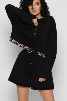 Спортивный костюм с шортами цвет черный 48808, Цвет: Черный, Размер: S