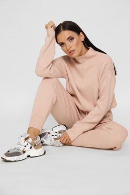 Пудровый вязаный спортивный костюм 55134, Цвет: Пудровый, Размер: ONE SIZE