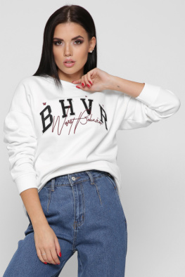 Широкий белый свитшот с вышивкой 38652, Цвет: Белый, Размер: L