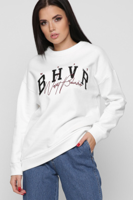 Широкий белый свитшот с вышивкой 38652, Цвет: Белый, Размер: L, изображение 3