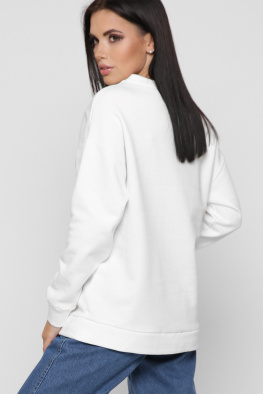 Широкий белый свитшот с вышивкой 38652, Цвет: Белый, Размер: L, изображение 5