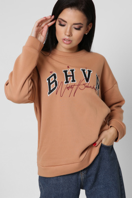 Широкий свитшот капучино с вышивкой 38654, Цвет: Капучино, Размер: L