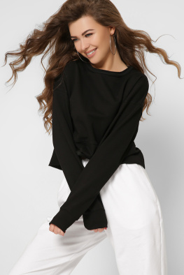 Черный женский свитшот из двунитки 37198, Цвет: Черный, Размер: XS, изображение 2