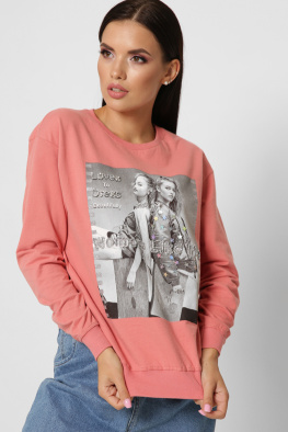 Свитшот с двумя девушками Women like me 38008, Цвет: Корал, Размер: S