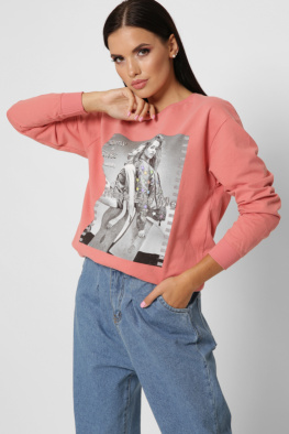 Свитшот с двумя девушками Women like me 38008, Цвет: Корал, Размер: S, изображение 3