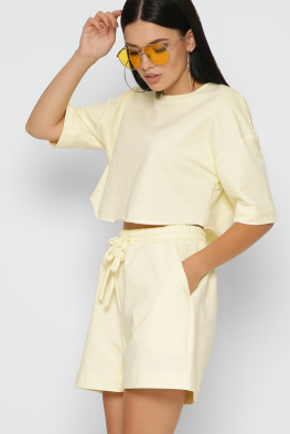 Летний костюм с кроп-топом и шортами цвет желтый 48801, Цвет: Жёлтый, Размер: XS, изображение 3