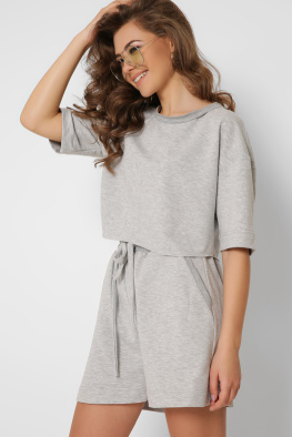 Літній костюм з кроп-топу та шорт колір сірий 48800, Колір: Сірий, Розмір: L, зображення 2