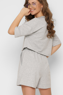 Літній костюм з кроп-топу та шорт колір сірий 48800, Колір: Сірий, Розмір: L, зображення 4