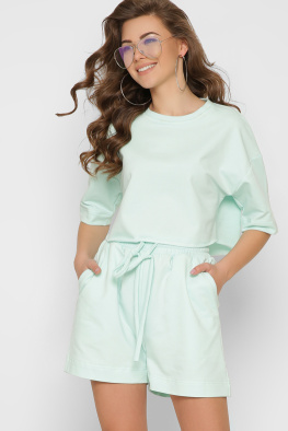 Летний костюм с кроп-топом и шортами цвет мята 48802, Цвет: Мята, Размер: S