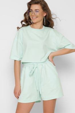 Літній костюм з кроп-топу та шорт колір м'ята 48802, Колір: М'ята, Розмір: S, зображення 3