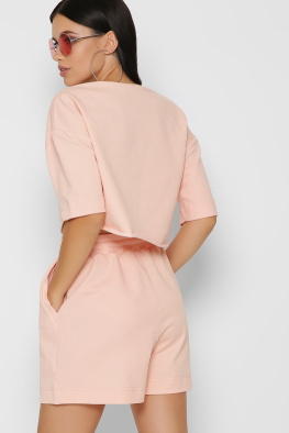 Літній костюм з кроп-топу та шорт колір пудра 48799, Колір: Персиковий, Розмір: XS, зображення 5