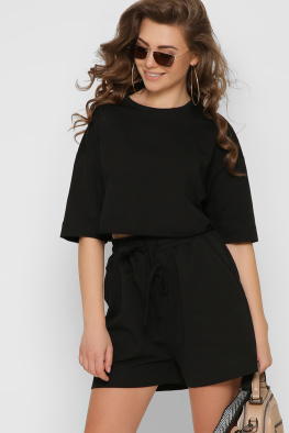 Летний костюм с кроп-топом и шортами цвет черный 48803, Цвет: Черный, Размер: M