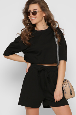 Літній костюм з кроп-топу та шорт колір чорний 48803, Колір: Чорний, Розмір: M, зображення 2