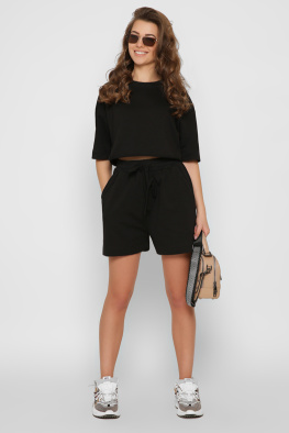 Літній костюм з кроп-топу та шорт колір чорний 48803, Колір: Чорний, Розмір: M, зображення 3