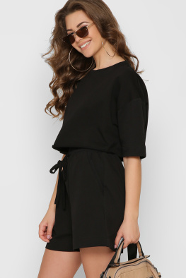 Літній костюм з кроп-топу та шорт колір чорний 48803, Колір: Чорний, Розмір: M, зображення 4