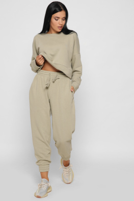 Повсякденний костюм оверсайз колір оливковий 37886, Колір: Оливковий, Розмір: L, зображення 3