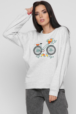Жіночий сірий світшот з велосипедом 38691, Колір: Сірий, Розмір: S, зображення 2