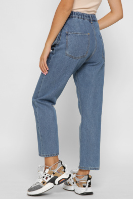 Синие джинсы мом с сумкой на поясе 37991, Цвет: Синий, Размер: 28, изображение 4