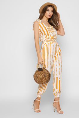 Літній комбінезон у смужку колір гірчиця 37140, Колір: Гірчиця, Розмір: L, зображення 4