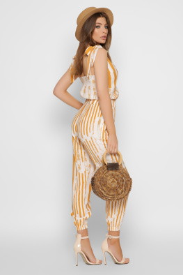 Літній комбінезон у смужку колір гірчиця 37140, Колір: Гірчиця, Розмір: L, зображення 5