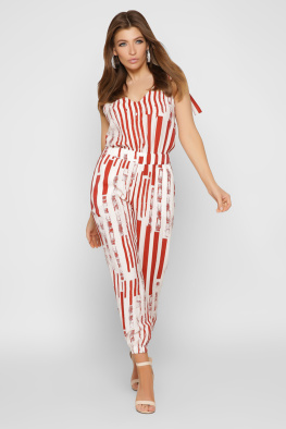 Летний комбинезон в полоску цвет терракот 37142, Цвет: Теракот, Размер: S, изображение 3