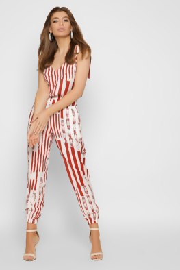 Летний комбинезон в полоску цвет терракот 37142, Цвет: Теракот, Размер: S, изображение 5