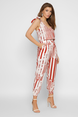 Летний комбинезон в полоску цвет терракот 37142, Цвет: Теракот, Размер: S, изображение 6