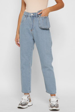 Голубые джинсы мом с сумкой 37990, Цвет: Голубой, Размер: 30, изображение 4