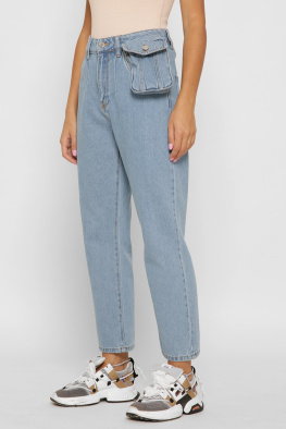 Голубые джинсы мом с сумкой 37990, Цвет: Голубой, Размер: 30, изображение 5