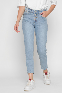 Блакитні mom-джинси на ґудзиках 37208, Колір: Блакитний, Розмір: 28, зображення 2