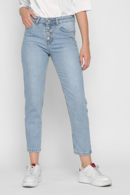 Блакитні mom-джинси на ґудзиках 37208, Колір: Блакитний, Розмір: 28, зображення 3