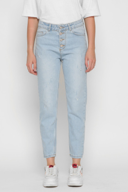 Голубые mom джинсы 37209, Цвет: Голубой, Размер: 28