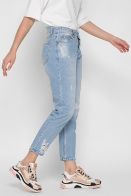 Джинсы Mom с потертостями цвет голубой 37210, Цвет: Голубой, Размер: 28