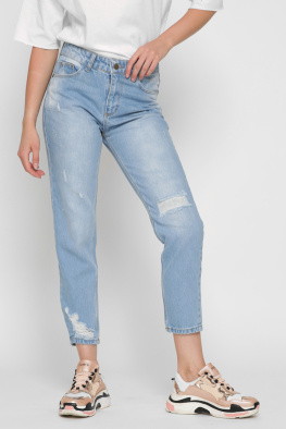 Джинсы Mom с потертостями цвет голубой 37210, Цвет: Голубой, Размер: 28, изображение 2